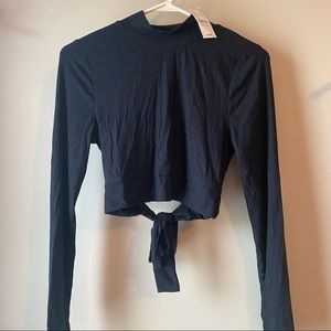 womens pacsun black cropped shirt with tie & cut out.